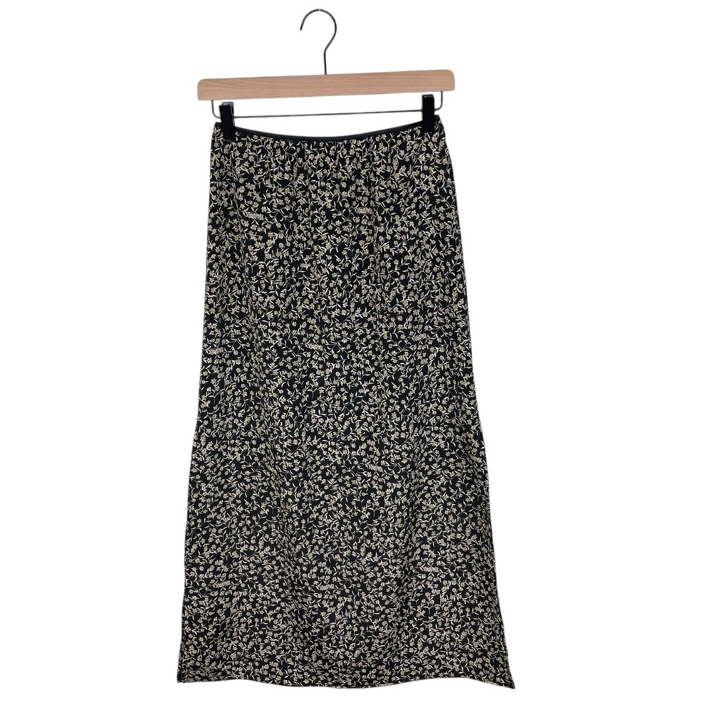 Vintage Blue Double Slit Midi Skirt Size 3 Black Floral 90s Y2K Fairycore Boho